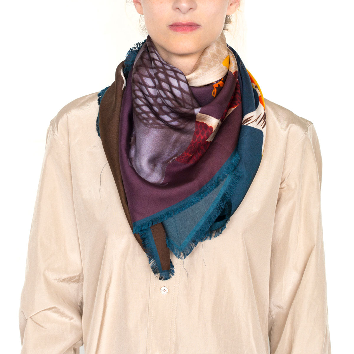Silk Scarf with Koi Fish by Artist Arlette Ess is Italian
