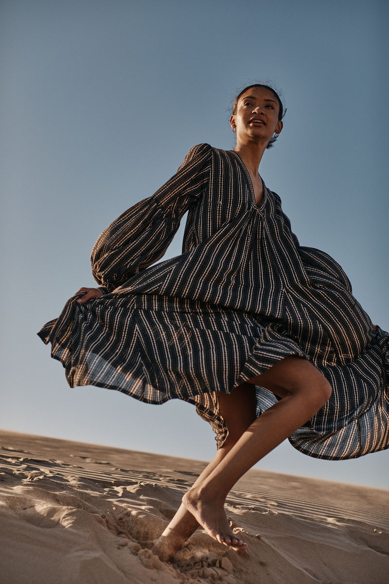 Umbrella Dress African Stripe Black Pigment Plaid Block Print Umbrella Dress African Stripe Black Pigment Plaid Block Print