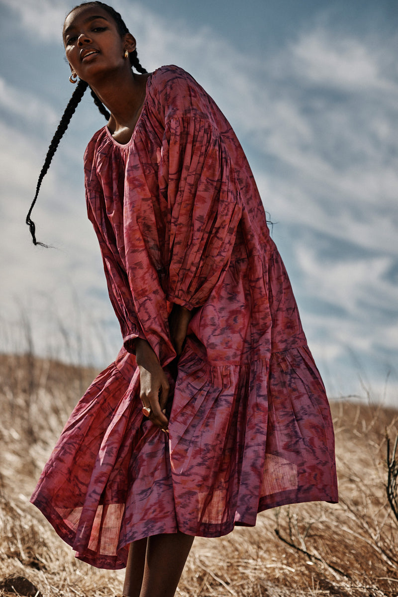 silk ikat dress Hand-Woven Silk Ikat Drop Waist Dress - Pauline